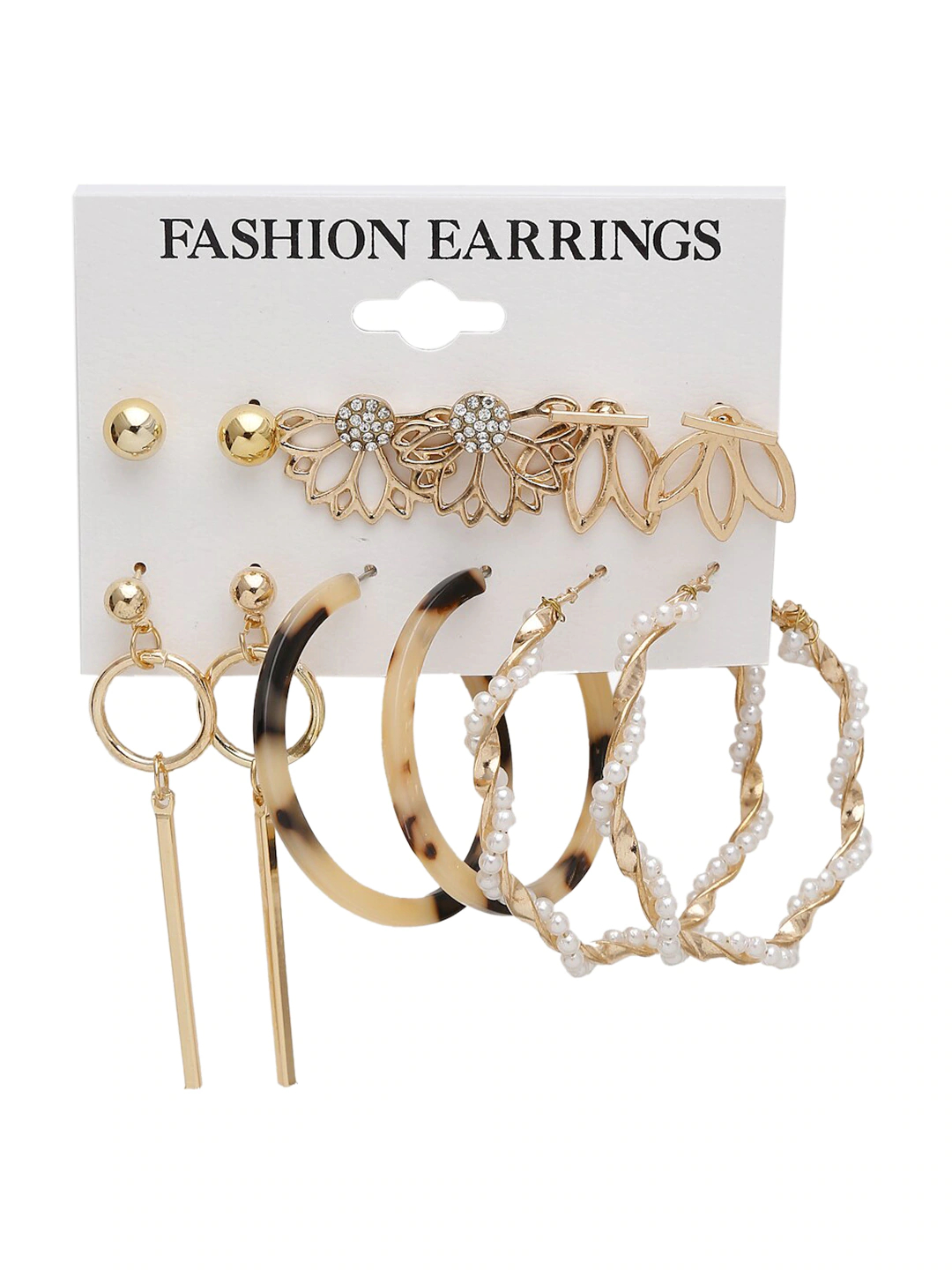 Woman Set of 6 Gold-Toned Contemporary Studs Earrings